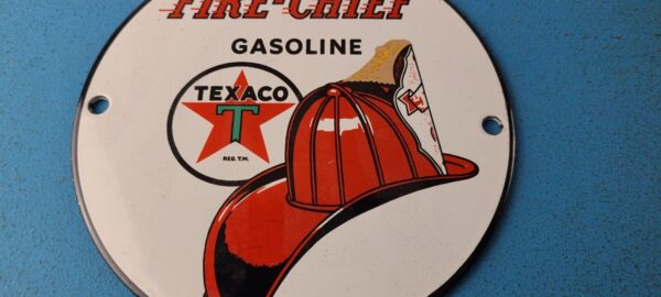 VINTAGE TEXACO GASOLINE PORCELAIN GAS OIL PUMP FIRE CHIEF SERVICE STATION SIGN 305324346223 3