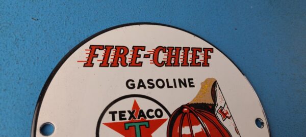 VINTAGE TEXACO GASOLINE PORCELAIN GAS OIL PUMP FIRE CHIEF SERVICE STATION SIGN 305324346223 4