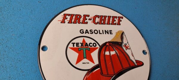 VINTAGE TEXACO GASOLINE PORCELAIN GAS OIL PUMP FIRE CHIEF SERVICE STATION SIGN 305324346223 5