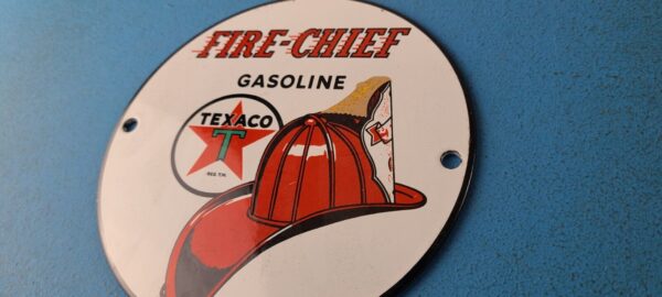 VINTAGE TEXACO GASOLINE PORCELAIN GAS OIL PUMP FIRE CHIEF SERVICE STATION SIGN 305324346223 8