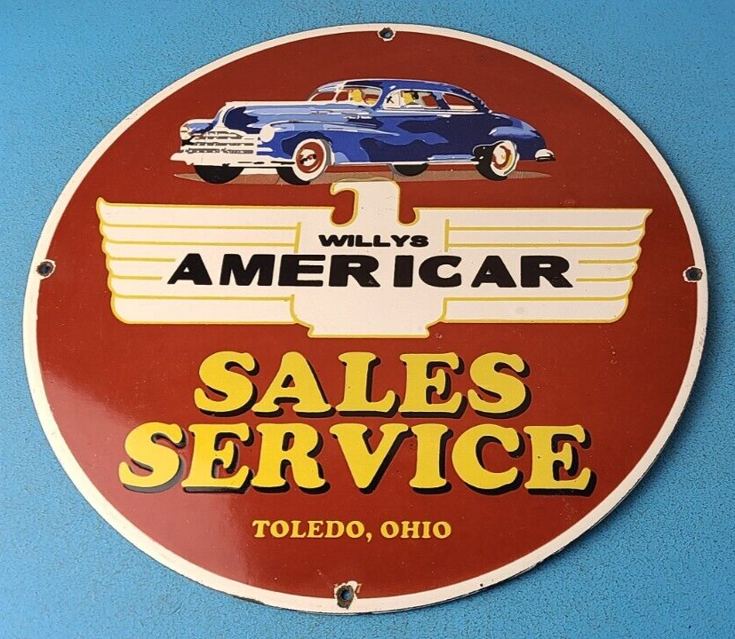 VINTAGE WILLYS PORCELAIN AMERICAR SERVICE DEALERSHIP SALES GAS PUMP PLATE SIGN 305874282613