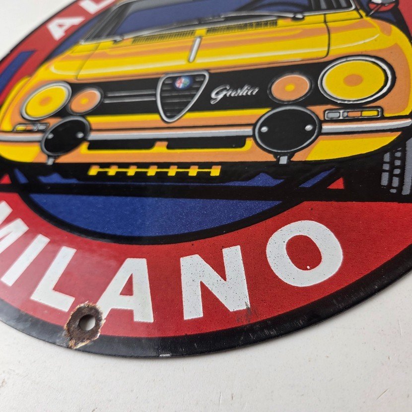 Vintage Alfa Romeo Milano Sign - Porcelain Dealership Gas Pump Italian Sign - Image 14