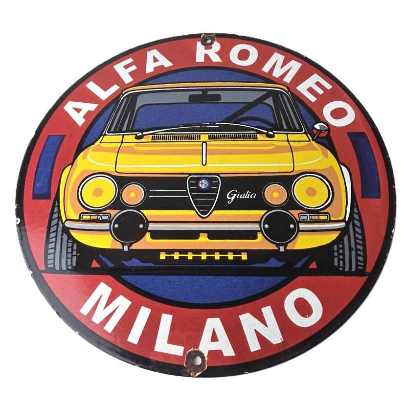 Vintage Alfa Romeo Milano Sign - Porcelain Dealership Gas Pump Italian Sign