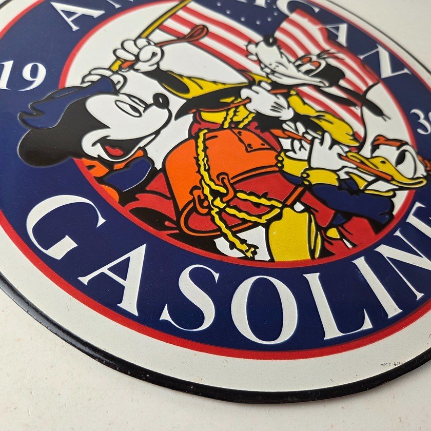 Vintage American Gasoline Porcelain Sign - Mickey Disney Gas Pump Plate Sign - Image 11