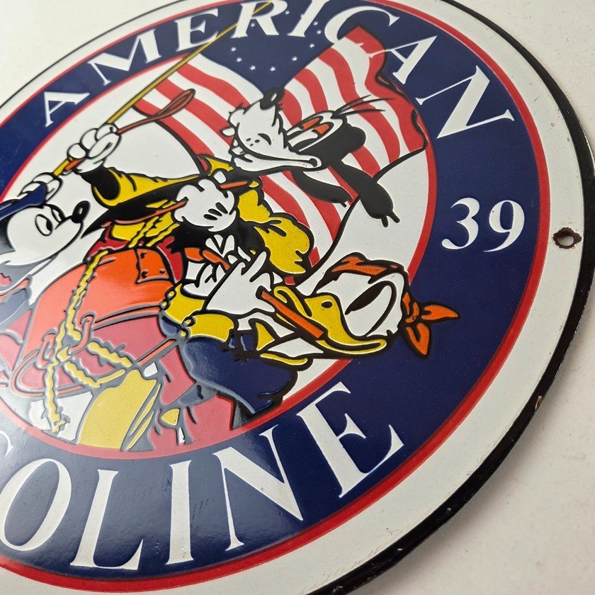 Vintage American Gasoline Porcelain Sign - Mickey Disney Gas Pump Plate Sign - Image 13
