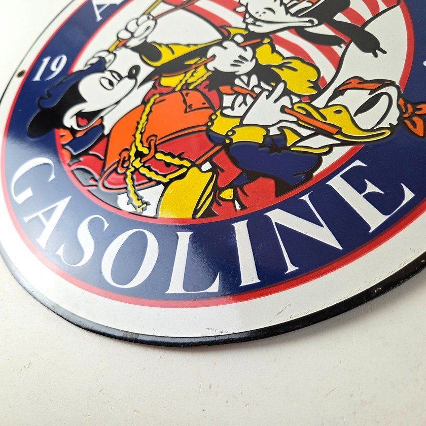 Vintage American Gasoline Porcelain Sign - Mickey Disney Gas Pump Plate Sign - Image 14