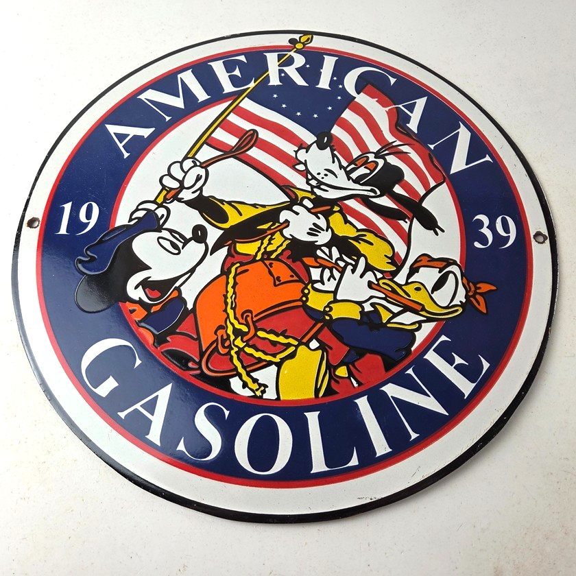 Vintage American Gasoline Porcelain Sign - Mickey Disney Gas Pump Plate Sign - Image 15