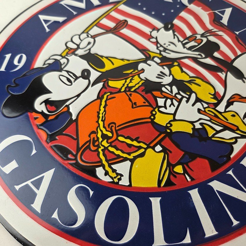 Vintage American Gasoline Porcelain Sign - Mickey Disney Gas Pump Plate Sign - Image 4