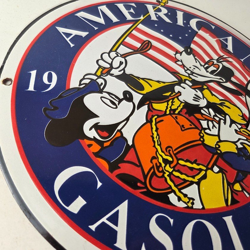 Vintage American Gasoline Porcelain Sign - Mickey Disney Gas Pump Plate Sign - Image 6