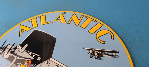 Vintage Atlantic Gasoline Sign Gas Service Station Pump Plate Porcelain Sign
