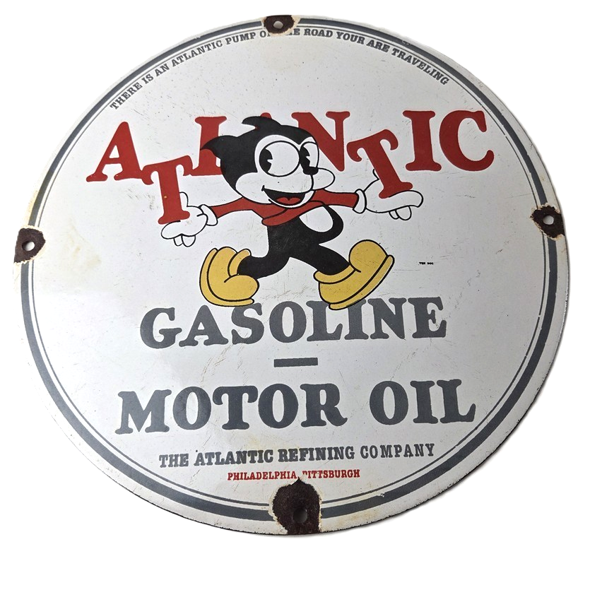 Vintage Atlantic Gasoline Sign - Service Station Gas Pump Porcelain Sign