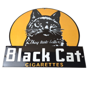 Vintage Black Cat Cigarette Sign - Porcelain Tobacco Gas Pump Display Sign