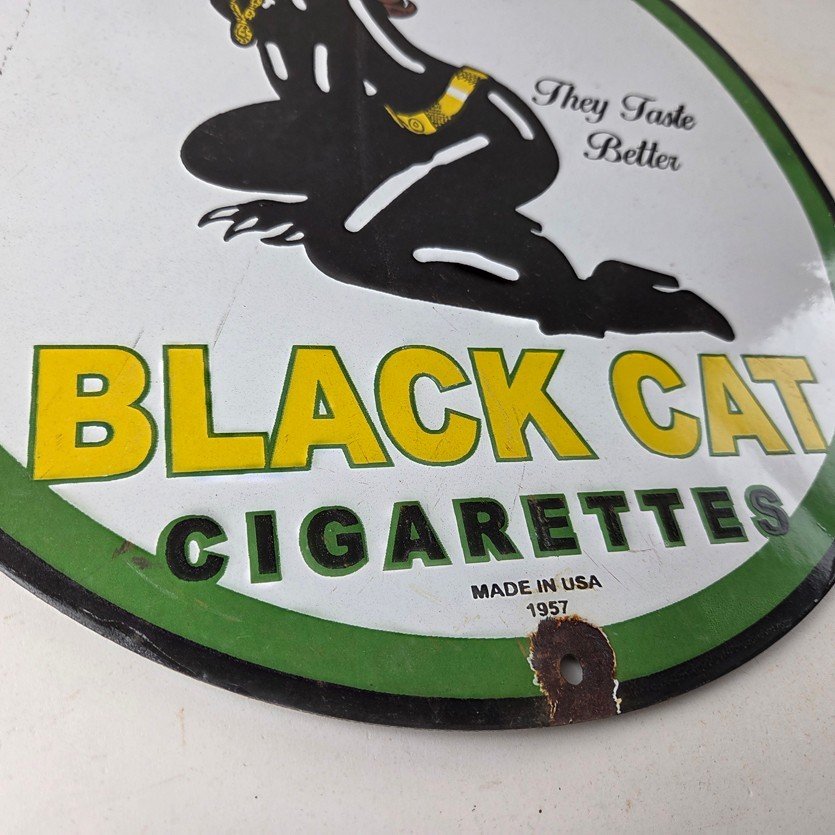 Vintage Black Cat Cigarettes Pin Up Porcelain Sign - Catwoman Sign - Image 11