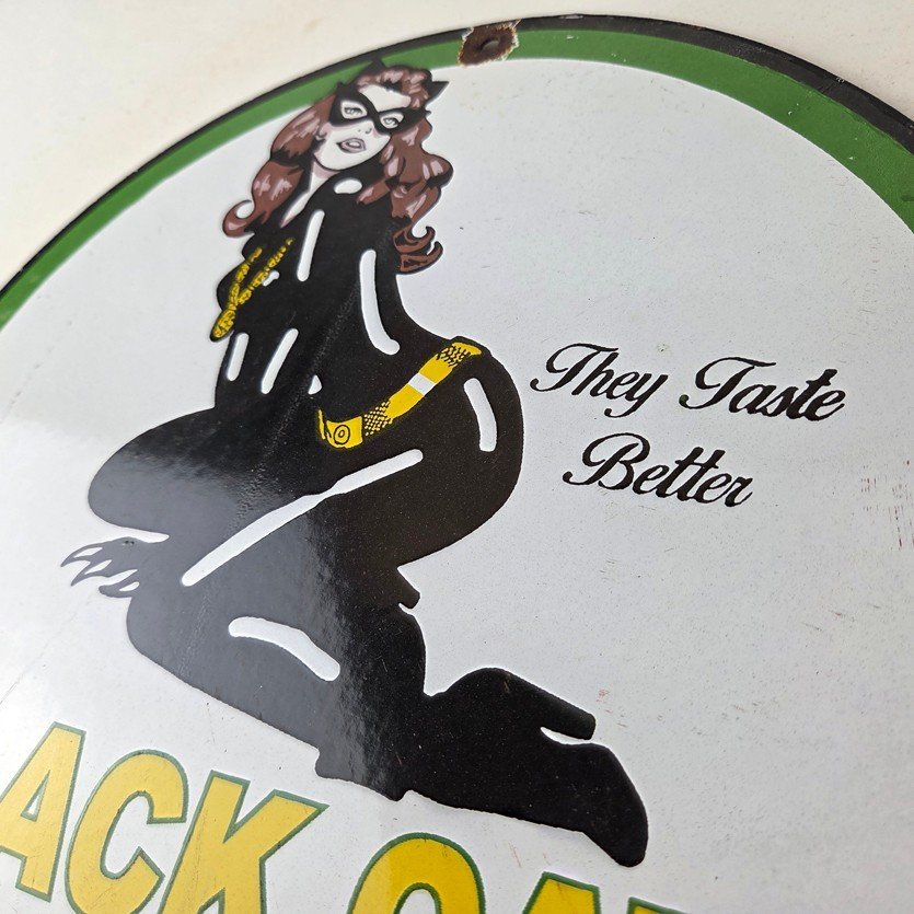 Vintage Black Cat Cigarettes Pin Up Porcelain Sign - Catwoman Sign - Image 12