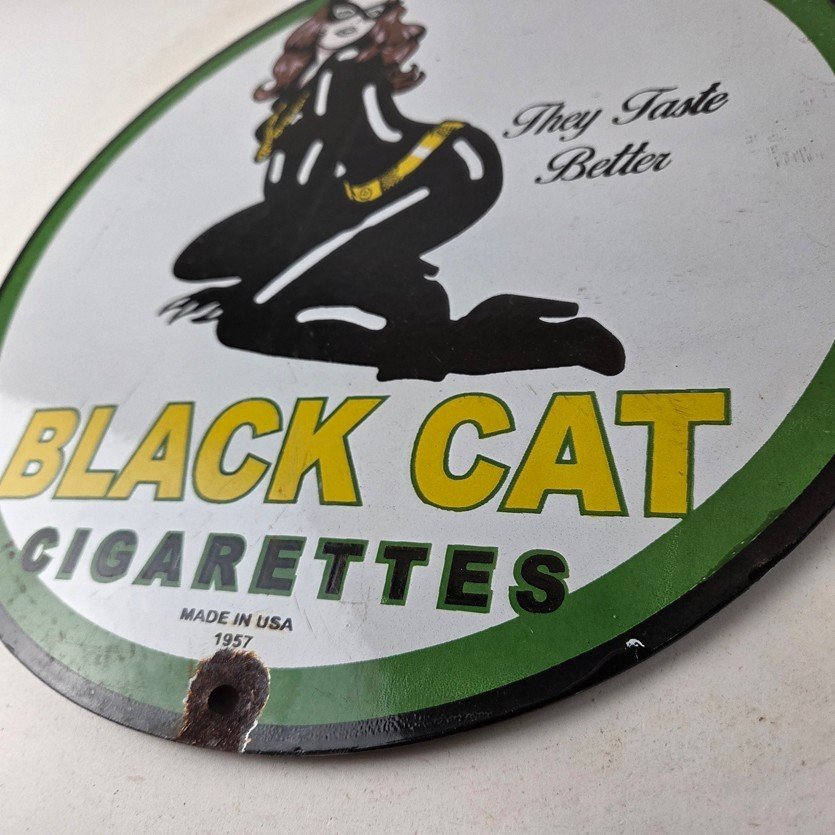 Vintage Black Cat Cigarettes Pin Up Porcelain Sign - Catwoman Sign - Image 14