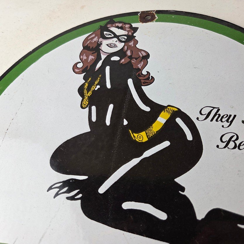 Vintage Black Cat Cigarettes Pin Up Porcelain Sign - Catwoman Sign - Image 3