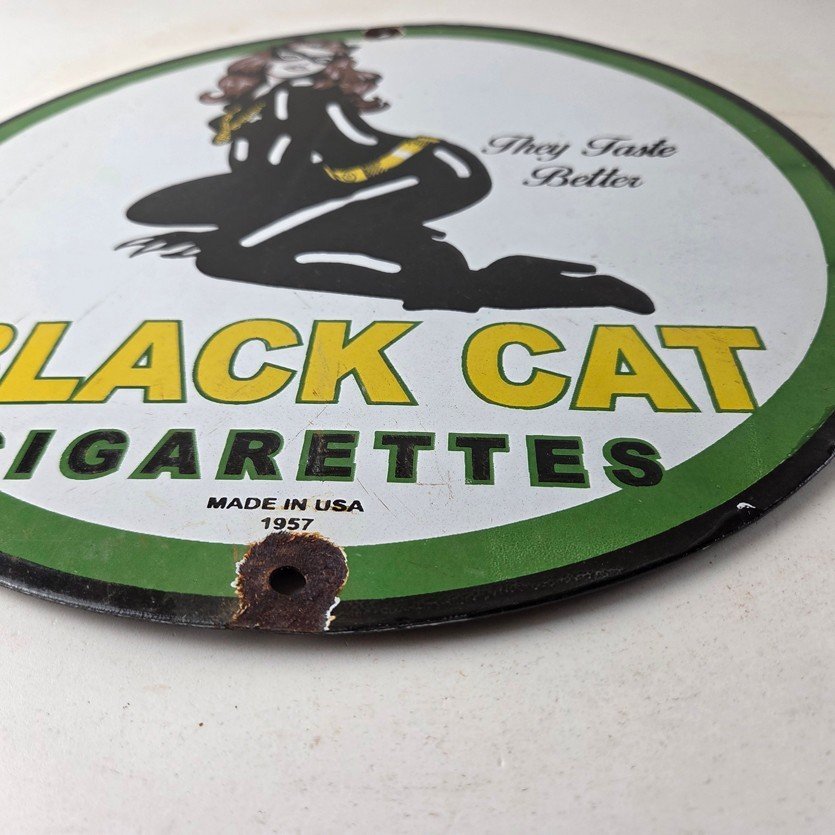 Vintage Black Cat Cigarettes Pin Up Porcelain Sign - Catwoman Sign - Image 10