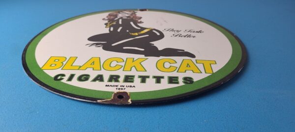 Vintage Black Cat Cigarettes Sign Porcelain Cat Woman Gas Pump Plate Sign 305775679753 10