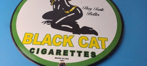 Vintage Black Cat Cigarettes Sign Porcelain Cat Woman Gas Pump Plate Sign 305775679753 11