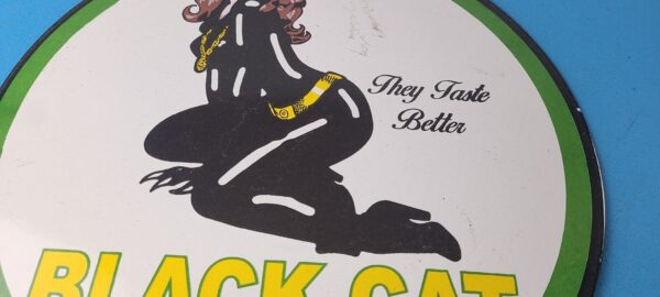 Vintage Black Cat Cigarettes Sign Porcelain Cat Woman Gas Pump Plate Sign 305775679753 3