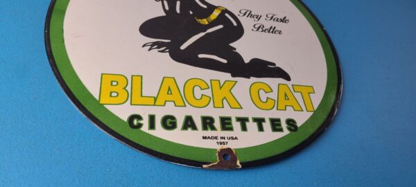 Vintage Black Cat Cigarettes Sign Porcelain Cat Woman Gas Pump Plate Sign 305775679753 6