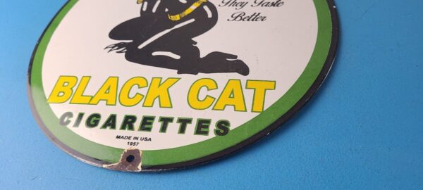 Vintage Black Cat Cigarettes Sign Porcelain Cat Woman Gas Pump Plate Sign 305775679753 9