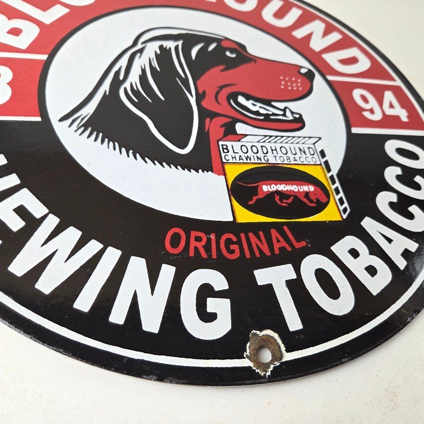 Vintage Bloodhound Sign - Chewing Tobacco Gas Pump Display Porcelain Ad Sign - Image 11