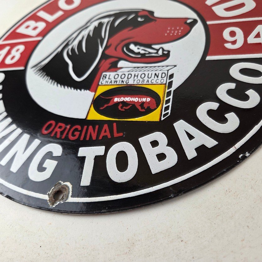 Vintage Bloodhound Sign - Chewing Tobacco Gas Pump Display Porcelain Ad Sign - Image 14