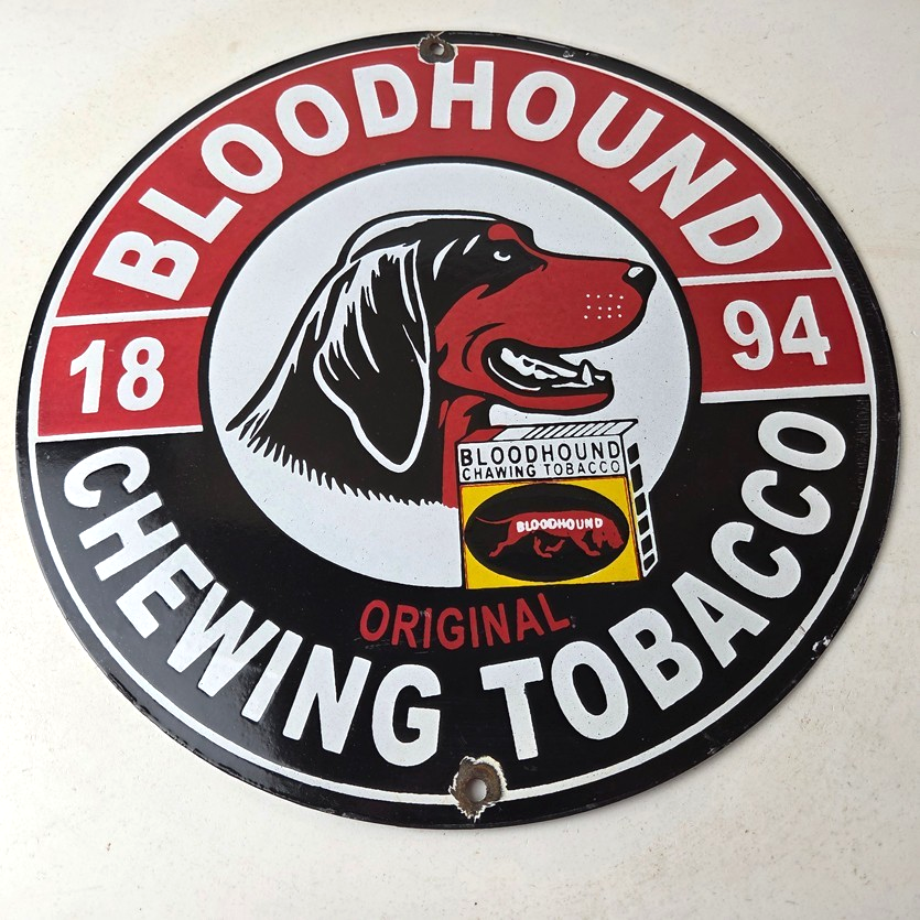 Vintage Bloodhound Sign - Chewing Tobacco Gas Pump Display Porcelain Ad Sign - Image 15