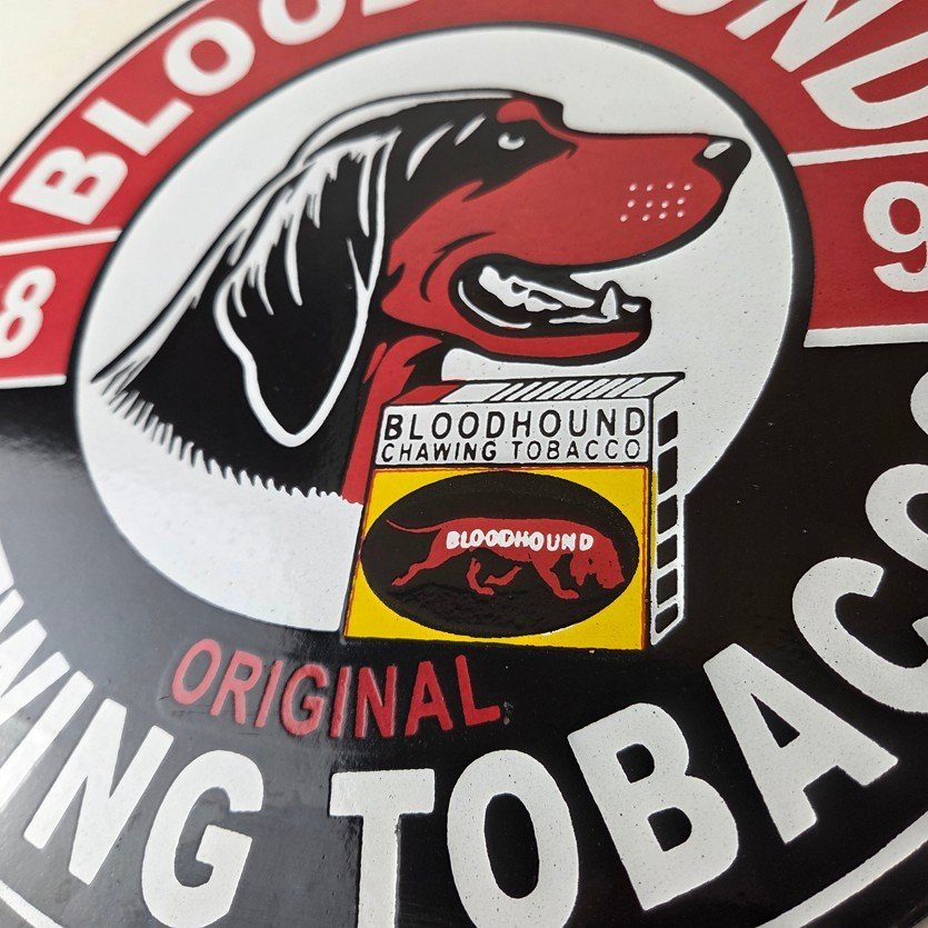 Vintage Bloodhound Sign - Chewing Tobacco Gas Pump Display Porcelain Ad Sign - Image 4
