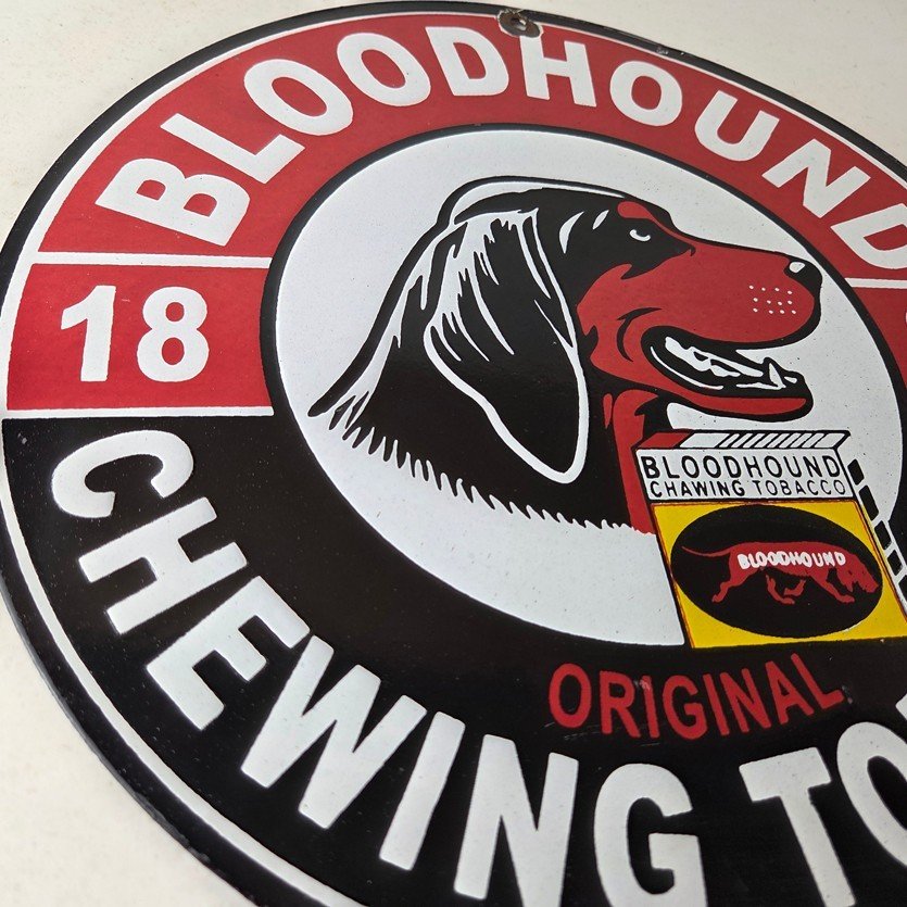 Vintage Bloodhound Sign - Chewing Tobacco Gas Pump Display Porcelain Ad Sign - Image 6