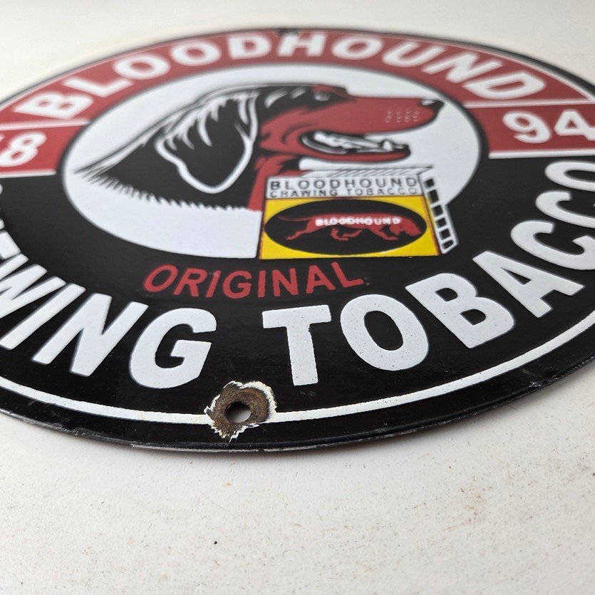 Vintage Bloodhound Sign - Chewing Tobacco Gas Pump Display Porcelain Ad Sign - Image 10