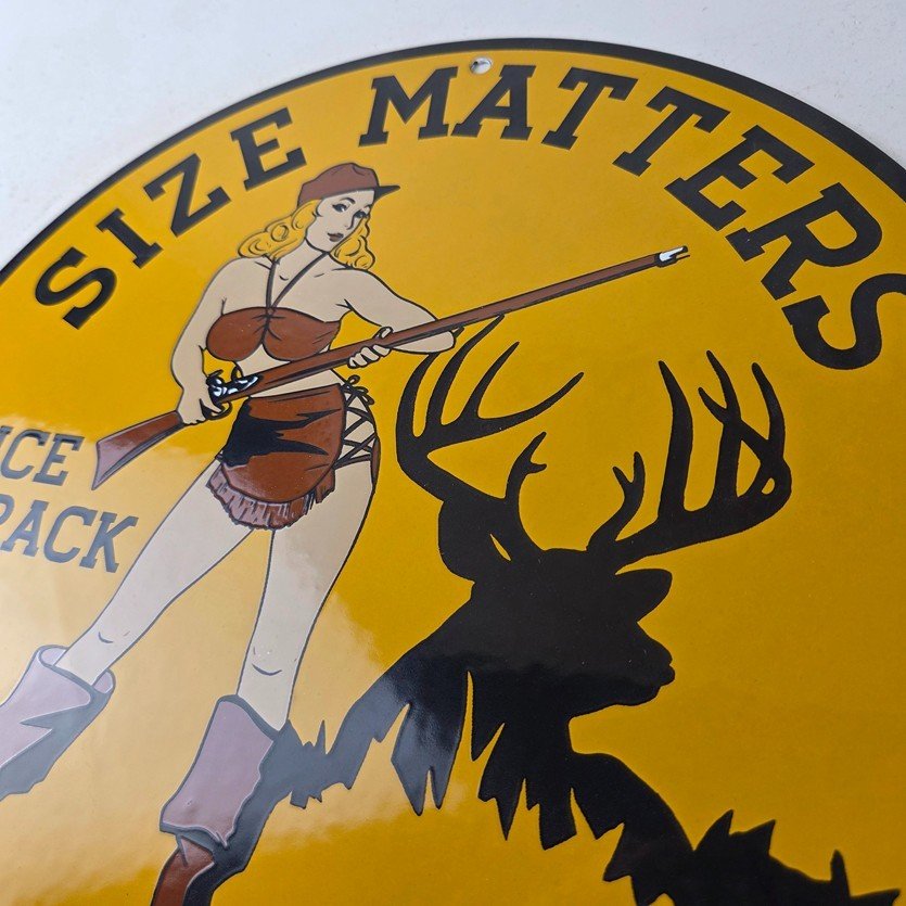 Vintage Browning Rifles Sign - Size Matters Deer Hunting Guns Porcelain Gas Sign - Image 12