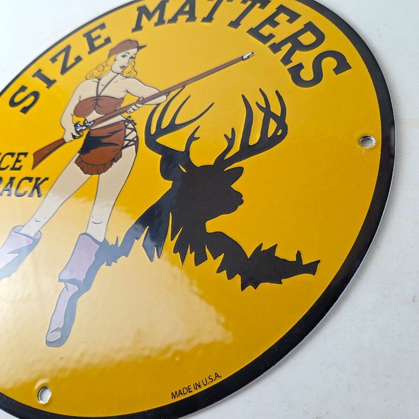 Vintage Browning Rifles Sign - Size Matters Deer Hunting Guns Porcelain Gas Sign - Image 13