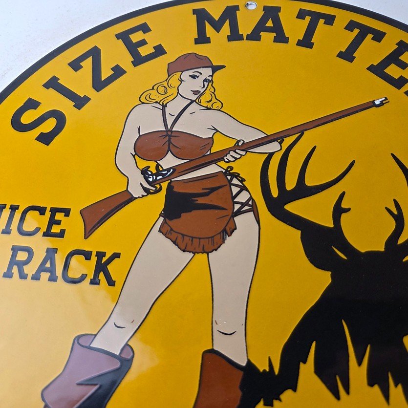 Vintage Browning Rifles Sign - Size Matters Deer Hunting Guns Porcelain Gas Sign - Image 3