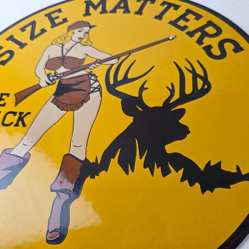 Vintage Browning Rifles Sign - Size Matters Deer Hunting Guns Porcelain Gas Sign - Image 4