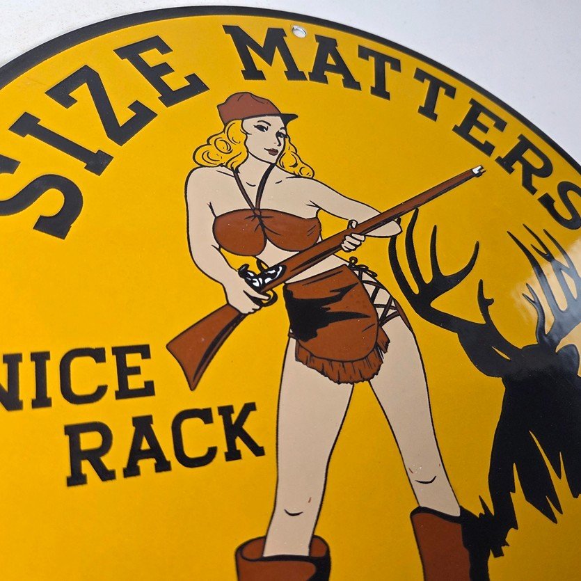 Vintage Browning Rifles Sign - Size Matters Deer Hunting Guns Porcelain Gas Sign - Image 5