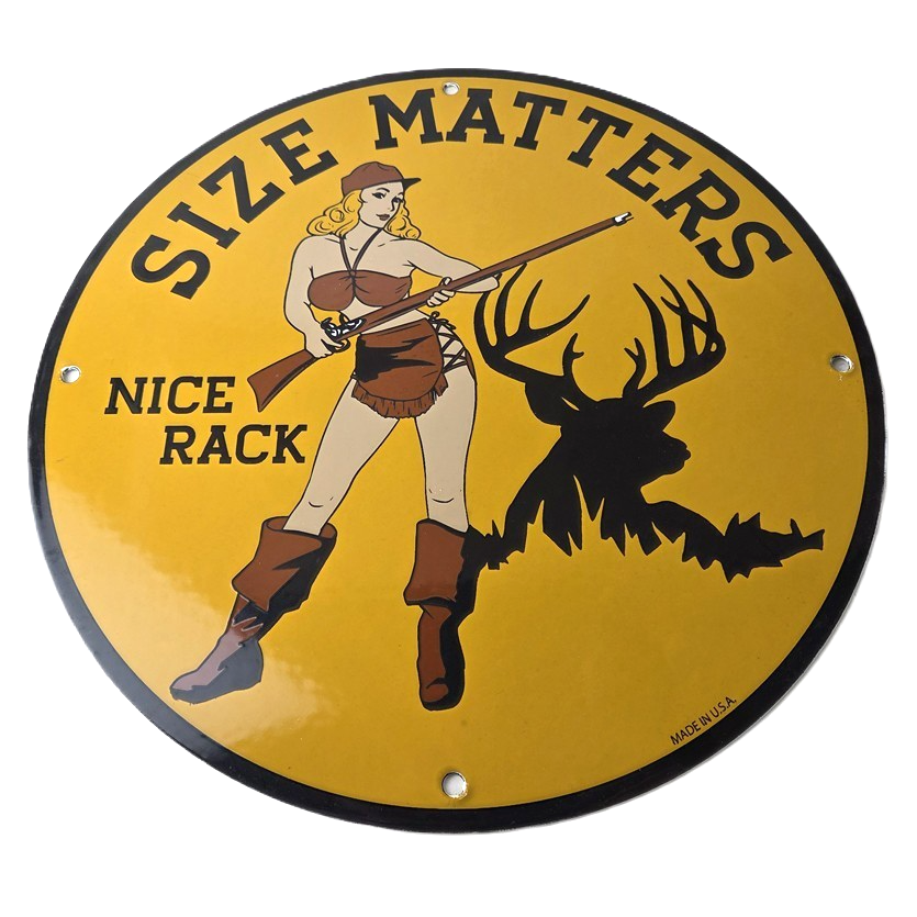Vintage Browning Rifles Sign - Size Matters Deer Hunting Guns Porcelain Gas Sign