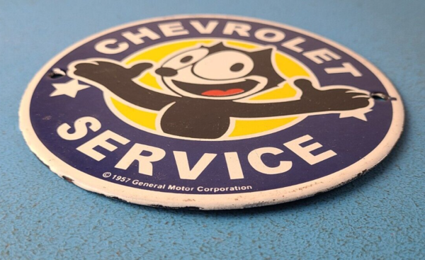 Vintage Chevrolet Porcelain Sign Chevy Felix the Cat Service Gas Pump Sign 305502584503 10