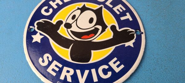 Vintage Chevrolet Porcelain Sign Chevy Felix the Cat Service Gas Pump Sign 305502584503 3