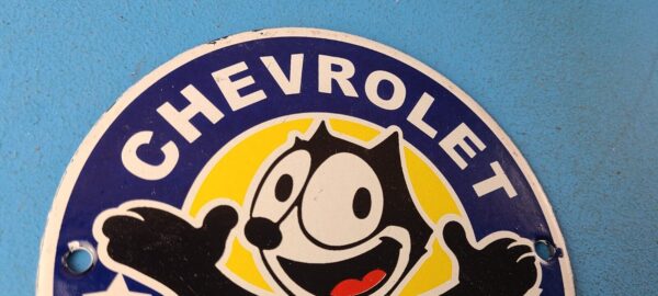 Vintage Chevrolet Porcelain Sign Chevy Felix the Cat Service Gas Pump Sign 305502584503 4