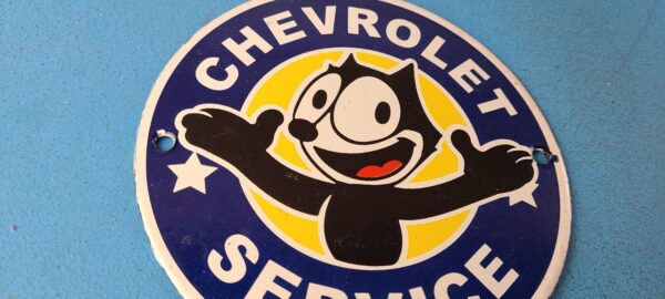 Vintage Chevrolet Porcelain Sign Chevy Felix the Cat Service Gas Pump Sign 305502584503 5