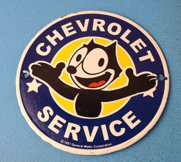 Vintage Chevrolet Porcelain Sign Chevy Felix the Cat Service Gas Pump Sign 305502584503