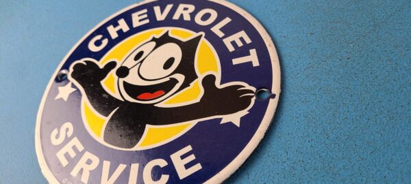 Vintage Chevrolet Porcelain Sign Chevy Felix the Cat Service Gas Pump Sign 305502584503 8