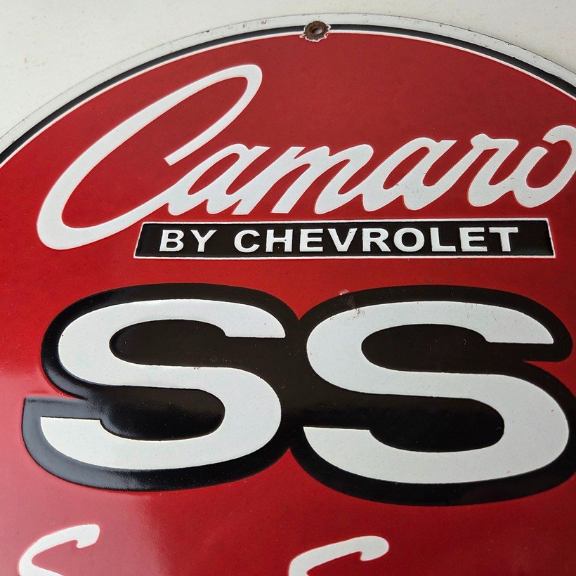 Vintage Chevrolet Sign - Camaro SS Automobile Motors Gas Pump Porcelain Sign - Image 3