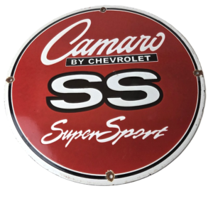 Vintage Chevrolet Sign - Camaro SS Automobile Motors Gas Pump Porcelain Sign