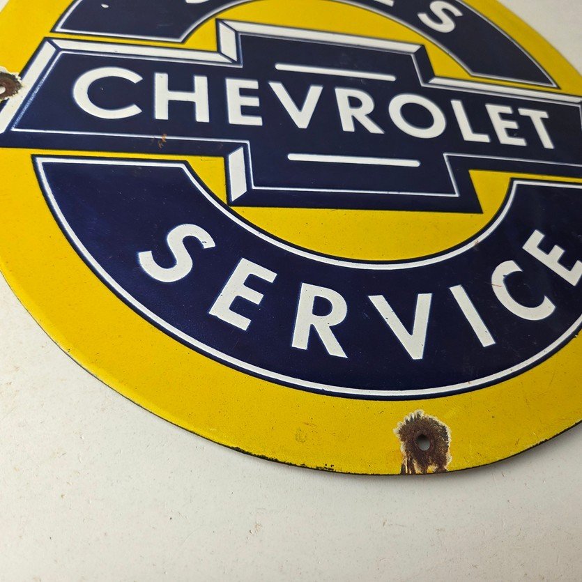 Vintage Chevrolet Sign - Sales Service Automobile Motors Gas Pump Porcelain Sign - Image 11