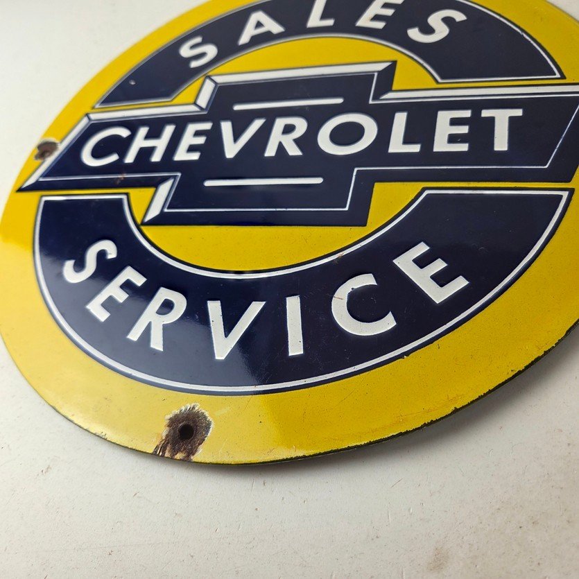 Vintage Chevrolet Sign - Sales Service Automobile Motors Gas Pump Porcelain Sign - Image 14