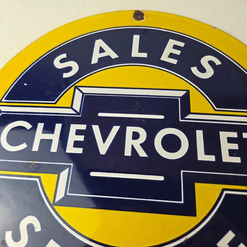 Vintage Chevrolet Sign - Sales Service Automobile Motors Gas Pump Porcelain Sign - Image 3