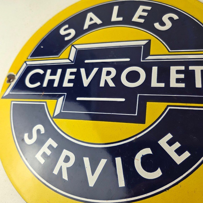 Vintage Chevrolet Sign - Sales Service Automobile Motors Gas Pump Porcelain Sign - Image 4